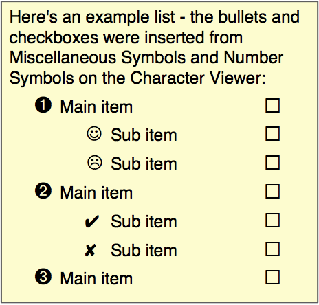 Example of a bulleted list