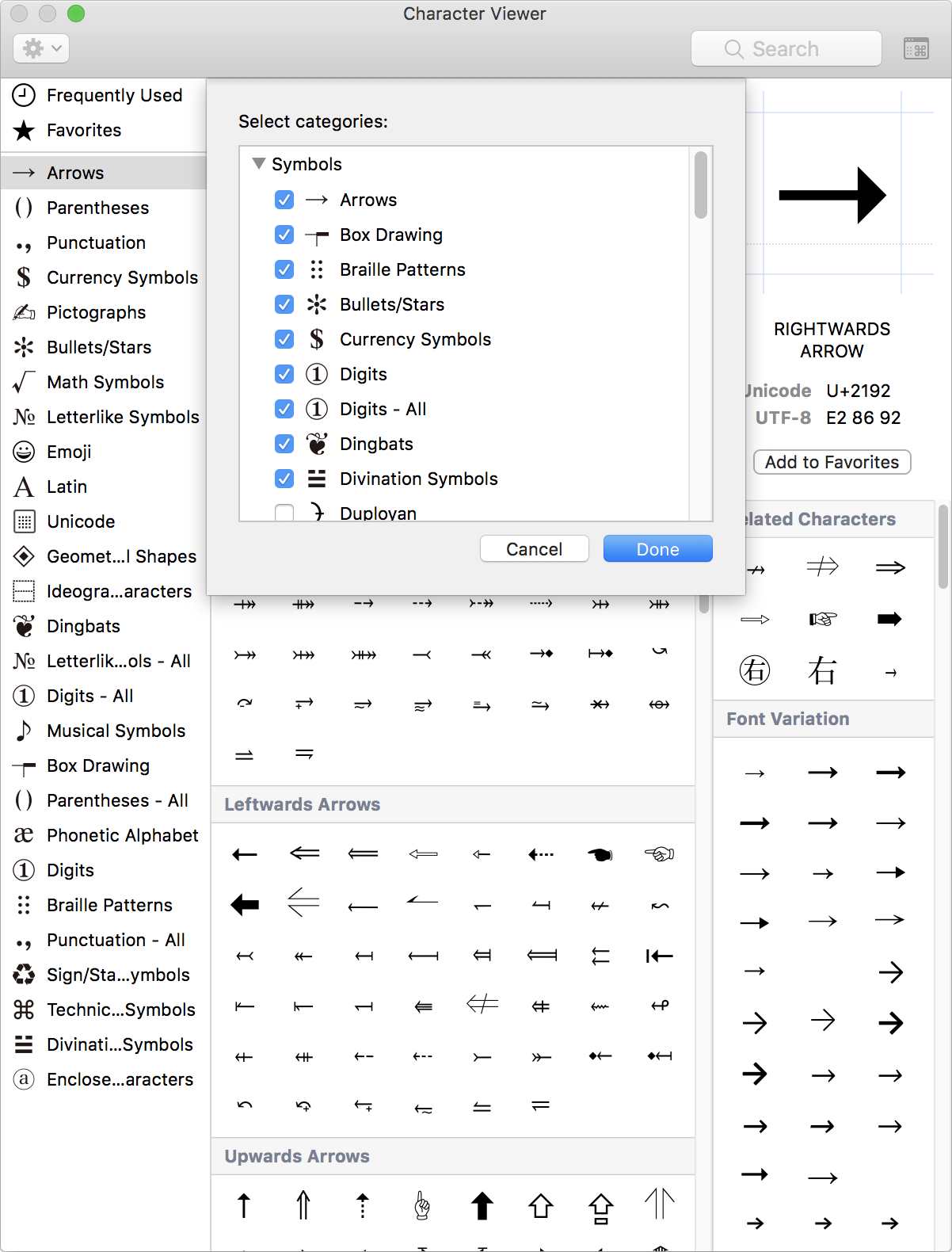 Character Viewer select categories