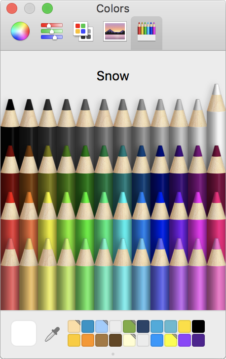 Color panel selecting a color via the crayons interface