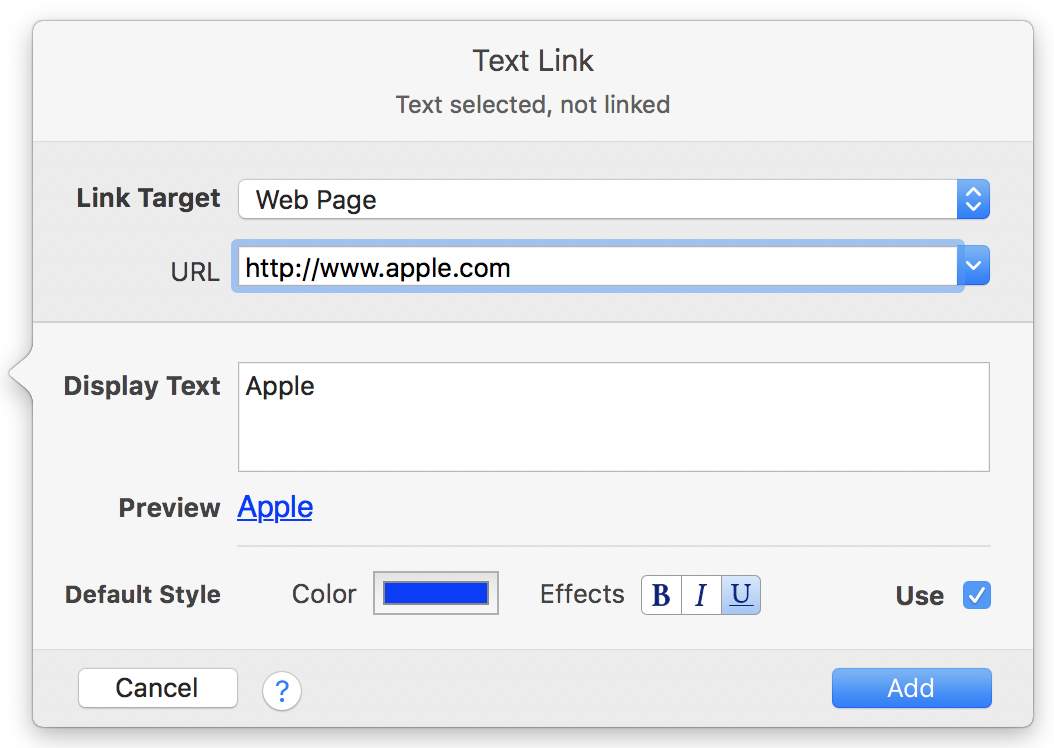 Link popover dialog