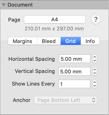 the Document Inspector, Grid tab selected