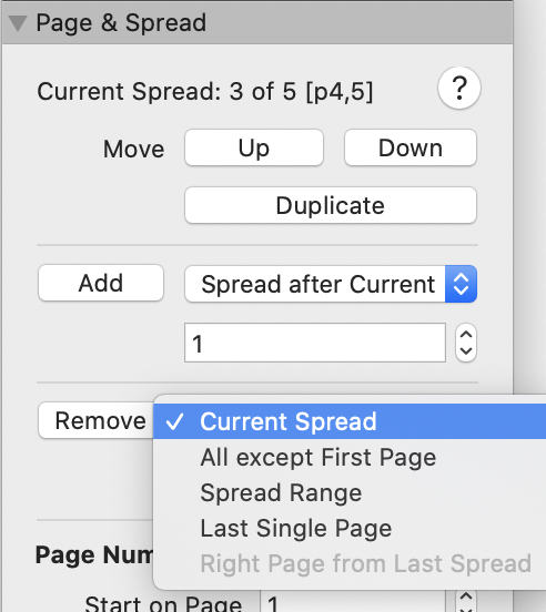 Removing pages or spreads