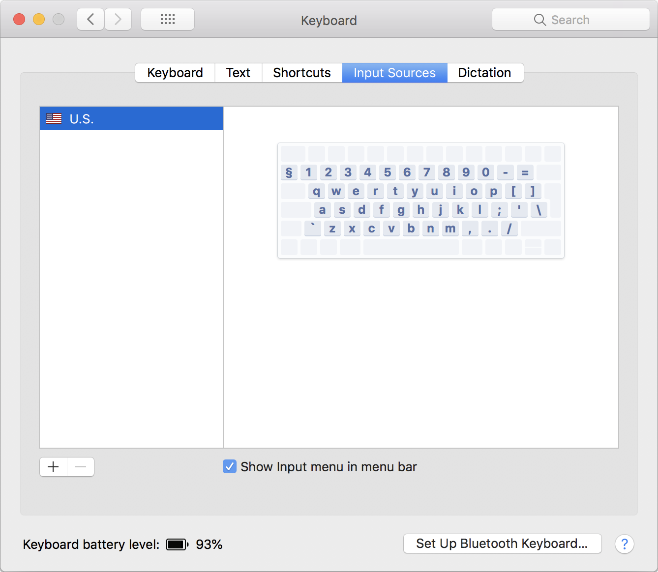 Keyboard Input Sources window