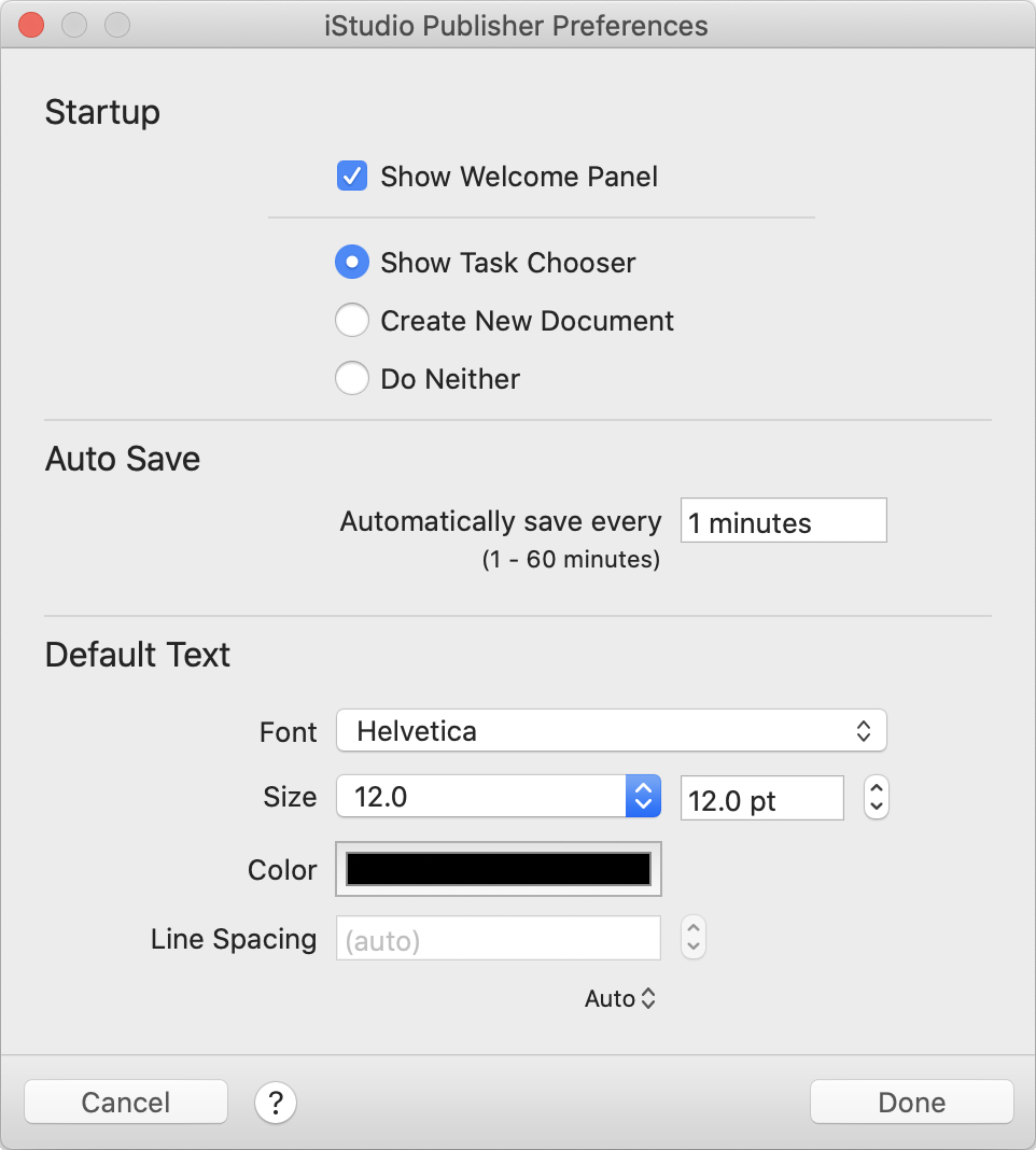 Preferences panel